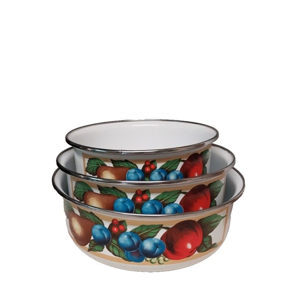 Set of Three Tabletop Unlimited  "EDEN " Porcelain Enamel Serving Bowls Retro